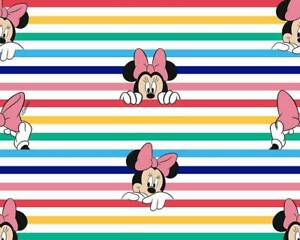 Licensed Disney Minnie Mouse Rainbow Stripes Peekaboo Girls 100% Cotton Fabric