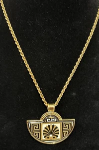 Frey Willie Necklace Pendant 2” 24k Gold Embedded Black Enamel Signed Chain 16” - Picture 1 of 7