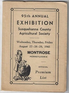 Susquehanna County Montrose PA 1941 Vintage 95th Exhibition Premium List Book - Picture 1 of 5