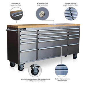 300 US PRO TOOLS TOOL CHEST CABINET BOX BENCH STAINLESS STEEL 72" FINANCE OPTION - Picture 1 of 12