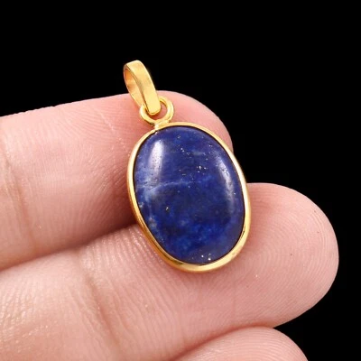 AAA Natural Lapis Lazuli Oval Shape Pendant in 18k Solid Yellow Gold Women - Image 1 of 4