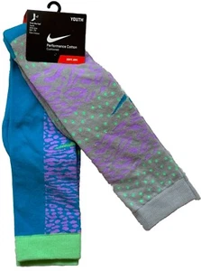 NIKE Socks Youth 5Y-7Y Blue/Green 2Pair Performance Cotton Cushioned High Socks - Picture 1 of 4