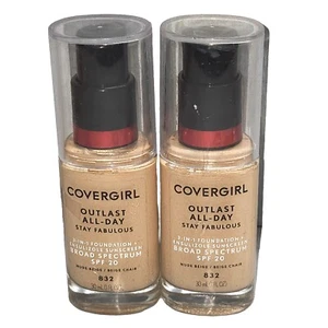 CoverGirl Outlast All Day Stay Fabulous 3-in-1 Foundation 832 Nude Beige 2pcs  - Picture 1 of 1