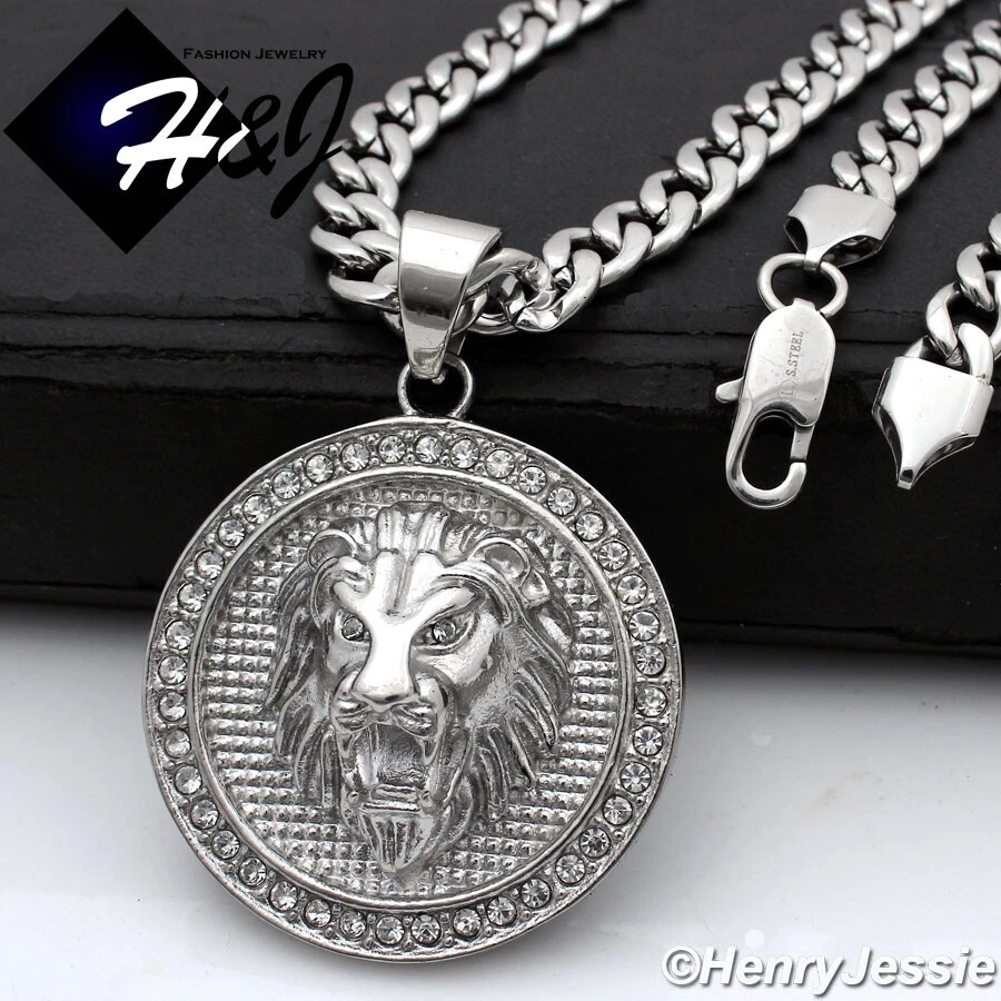 Colgante de león circonita cúbica cadena eslabón chapado en plata/oro de 6 mm de acero inoxidable de 18-40"*109 Foto 1 de 1