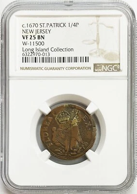 1670 NEW JERSEY COLONIAL ST. PATRICK FARTHING  W-11500 NGC VF 25 BN - Image 1 of 2