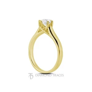 Anillo solitario enrejado de oro 18k de diamantes redondo ideal de 0,37 quilates I-VS2 2,6 mm - Imagen 1 de 7