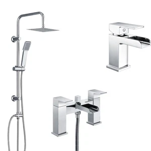 Kit elevador rígido de ducha cuadrada de 3 vías grifo mezclador de ducha grifo y grifo de lavabo - Imagen 1 de 14