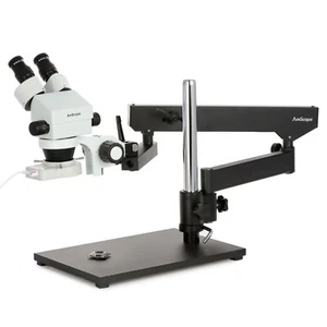 Microscopio zoom estéreo trinocular Amscope 3,5-90X + soporte articulado + anillo 70 LED - Imagen 1 de 10
