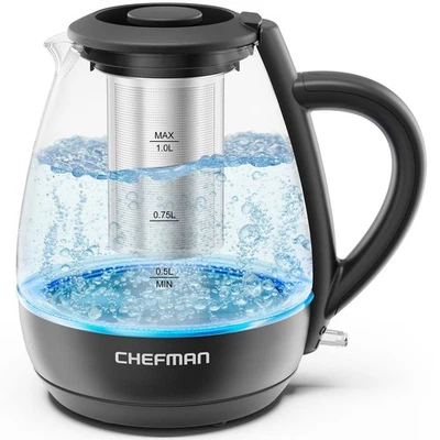 Chefman Electric Kettle 1L 1500W Tea Infuser Stainless Steel Auto Shut Off Boil - Image 1 of 4