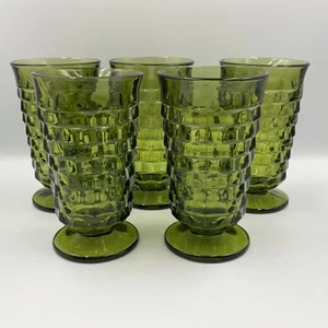 5 VTG Indiana Whitehall Colony Cubist Footed Avocado Green Glass 8 OZ EXCELLENT - Picture 1 of 10