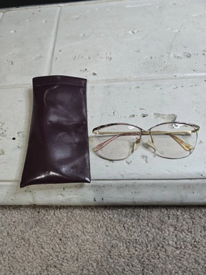 Винтажные овальные металлические солнцезащитные очки Tura с половинным ободком Япония ТОЛЬКО ОПРАВЫ с чехлом - Изображение 1 из 4