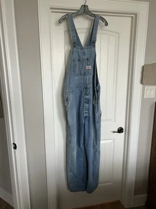 Vintage Round House Men’s Distressed BlueJean Carpenter Bib Overalls Sz 48 x 31 - Picture 1 of 13