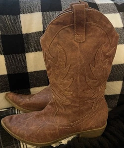 Rampage Brown Vikki Western Boots Women Faux-Suede Leather Size 10M - Picture 1 of 6