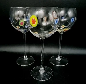 Set Of 3 Unique Crystal Millefiori 9" Burgundy Red Balloon Wine Glasses - Bild 1 von 7