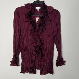 Dressbarn NWT Ruffle Crinkle Button Up Top Maroon Y2K 90’s - Picture 1 of 8