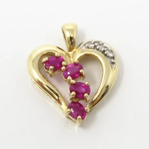 NYJEWEL FRG 14k Two Tone Gold Natural Ruby & Diamond Heart Pendant 20 x 17mm - Picture 1 of 3