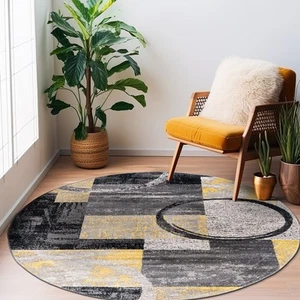 Rugshop Round Rugs Abstract Circle Jute Carpet Round Rugs for Sale Yellow Rugs - Picture 1 of 11