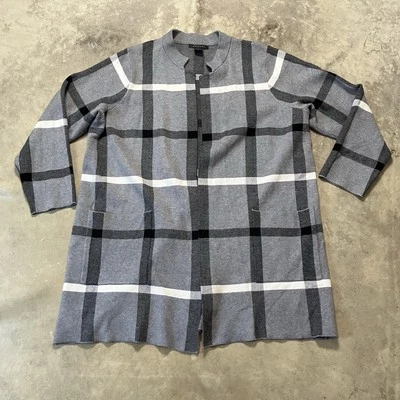 Tahari Sweater Womens Size 3X Gray Plaid Open Front Cardigan Duster - Image 1 of 4