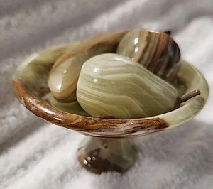 Grün & Braun Onyx Birne Apfel Banane mit Standschale EUC  - Bild 1 von 12