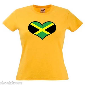 Jamaica Love Heart Flag Ladies Lady Fit T Shirt 13 Colours Size 6 - 16 - Picture 1 of 11