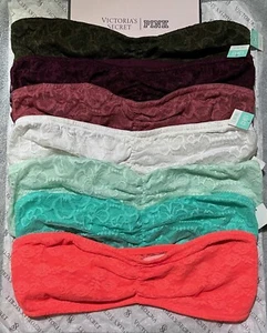Victoria's Secret Pink Logo Lace Bandeau Tube Bra Top Strapless 8 Colors/Pick 1 - Picture 1 of 21