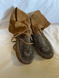 House Of Harlow 1960 Beaded Mocasins Size 37 Leather Incredibly Soft Brown
