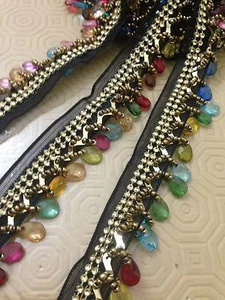 Black Multi Teardrop Beaded Trim Curtain Blind Bead Fringe Trimming 1Yard X 30mm - Picture 1 of 6