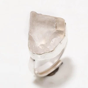 925 Sterling Silver Pink Rose Quartz Gemstone Handmade Ring Jewelry Size Adjust. - Picture 1 of 3