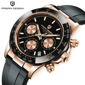 PAGANI DESIGN Men's Chronograph Rubber Band Sport Watch Japan Rose Gold Case - Bild 1 von 9