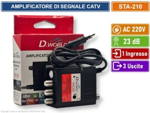 AMPLIFICATORE DI SEGNALE TV GUADAGNO 20dB 1 INGR. 3 USCITE BANDA DA 47 A 862MHZ - Foto 1 di 5