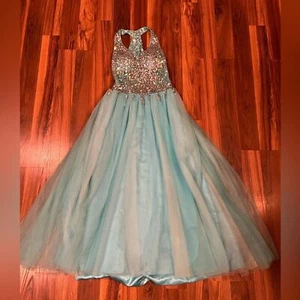 A-Line/Princess Halter Tulle Sleeveless long Prom Dresses With Beading HOCO - Picture 1 of 8