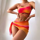 Beautiful And Colorful Three Piece Bikini Set With Cover Up Skirt For Women