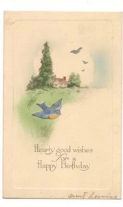 Vintage Postcard; Happy Good Wishes for a Happy Birthday; Home & Blue Birds - Picture 1 of 1