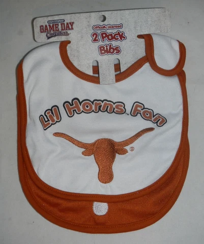 University of Texas UT Longhorns Bevo Mascot Lil Horns Fan Baby Bib 2 Pack Cover