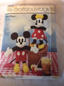 VINTAGE SIMPLICITY PATTERN 7635 FF UNCUT DISNEY 18" MICKEY & MINNIE MOUSE DOLLS - Picture 1 of 6