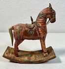 Statue vintage de cheval de guerre rouge, cheval à bascule multicolore bois et métal rare !