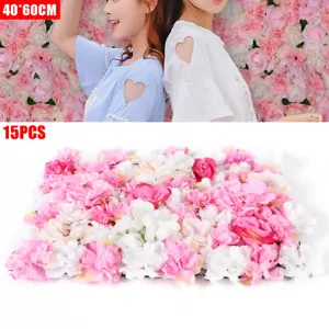 40*60CM Silk Flower Wall Panels Hochzeit Hintergrund Decor Dunkelrosa Champagner - Foto 1 di 14