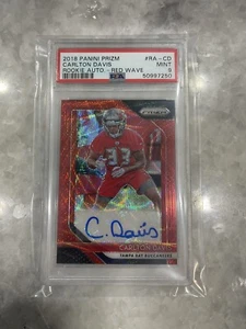 2018 Panini Prizm Carlton Davis ROOKIE AUTO RED WAVE PRIZM /199 #CD PSA 9 - Picture 1 of 2