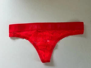 Vintage VICTORIAS SECRET PINK  THICK LOGO BAND THONG PANTY NEON MEDIUM NEW - Picture 1 of 5