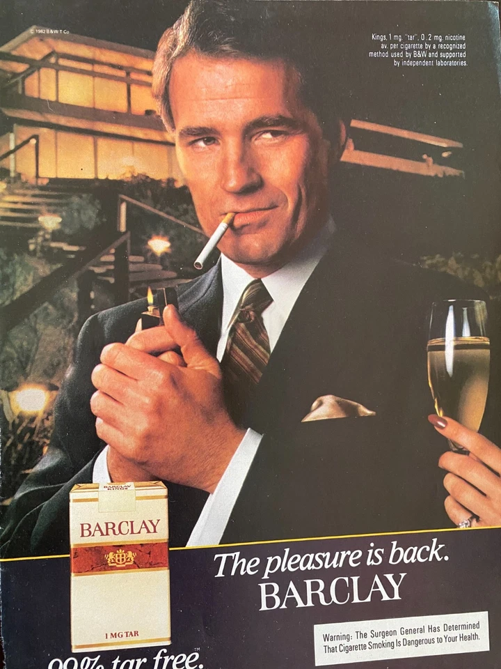 Cigarrillos Barclay, anuncio impreso vintage de página completa Foto 1 de 1