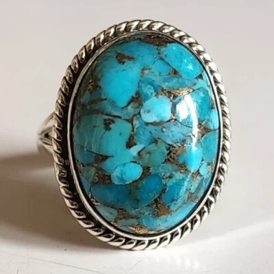 BLUE COPPER TURQUOISE NATURAL GEMSTONE 925 STERLING SILVER JEWELRY RING 3 TO 12 - Image 1 of 4