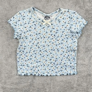 DGS Shirt Top Girl Toddler 4T Blue Floral Retro Y2K Ruffled Hem USA Made S/S - Picture 1 of 8