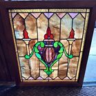 Colorful Antique Chicago Stained Leaded Glass Window with Torch 23" x 21" 