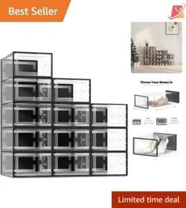 12 Pack Stackable Clear Plastic Shoe Storage Boxes for Closet Entryway Organi... - Picture 1 of 10