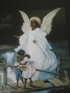 16x20 "Black Guardian Angel" African Amercan Religious Art print - Picture 1 of 2