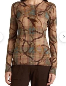 Lauren Ralph Lauren Black Label Plaid Cotton Blend Equestrian Sweater Size M - Picture 1 of 11