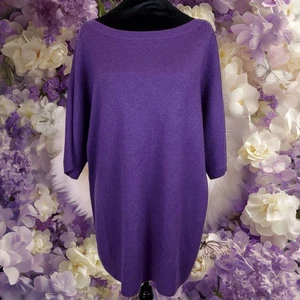 Prive Cashmere Short Sleeve Lightweight Tunic Sweater PurpleSuper Soft Top XL - Picture 1 of 8