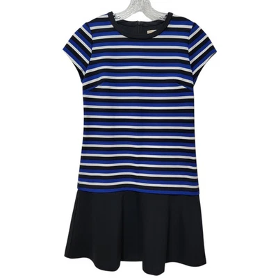 MICHAEL KORS Striped Dress Women's Size MEDIUM Drop Waist Flounce White Blue - Image 1 of 4