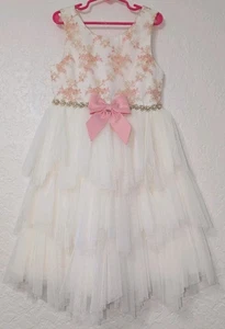 American Princess White and Pink Embellished Tiered Sundress. Size 7 New - Picture 1 of 4