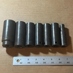 Wright 1/2" Drive 7 pc set 3/8"- 1-1/8" Deep Impact Socket 4912 4936 - USA 6 pt - Foto 1 di 13